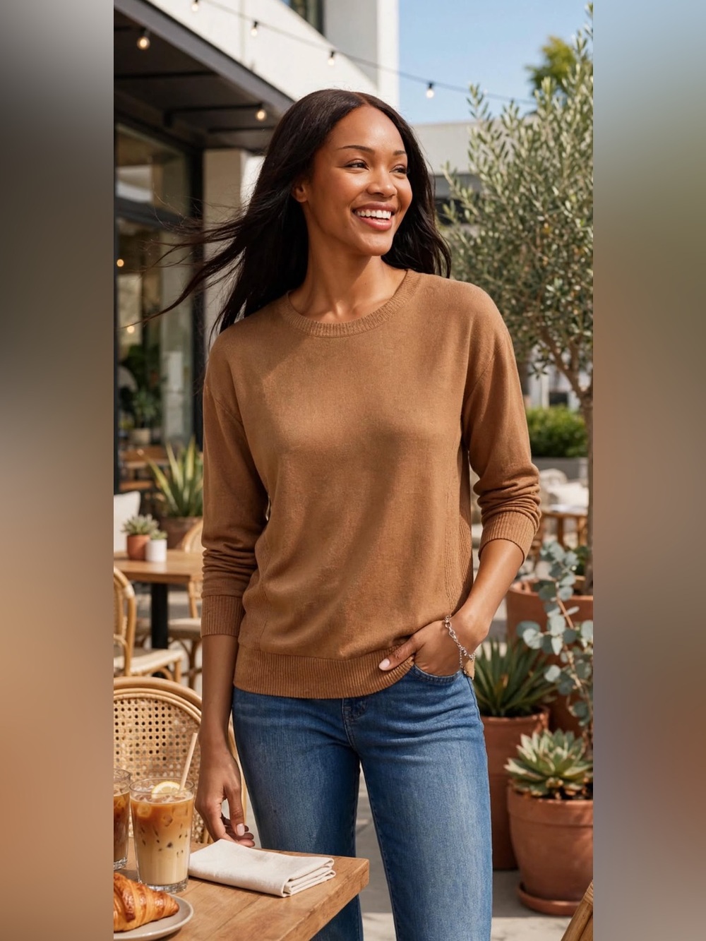 Maurices 24/7 Women’s Medium Camel Brown Crewneck Knit Sweater
